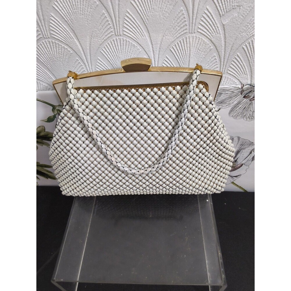 Vintage Whiting Davis White Mesh Clutch Purse , Evening Bag
